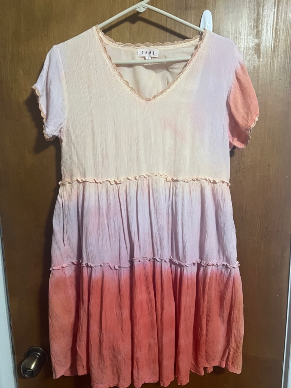 THML Tiered Ombre Pink Peach Dress Small